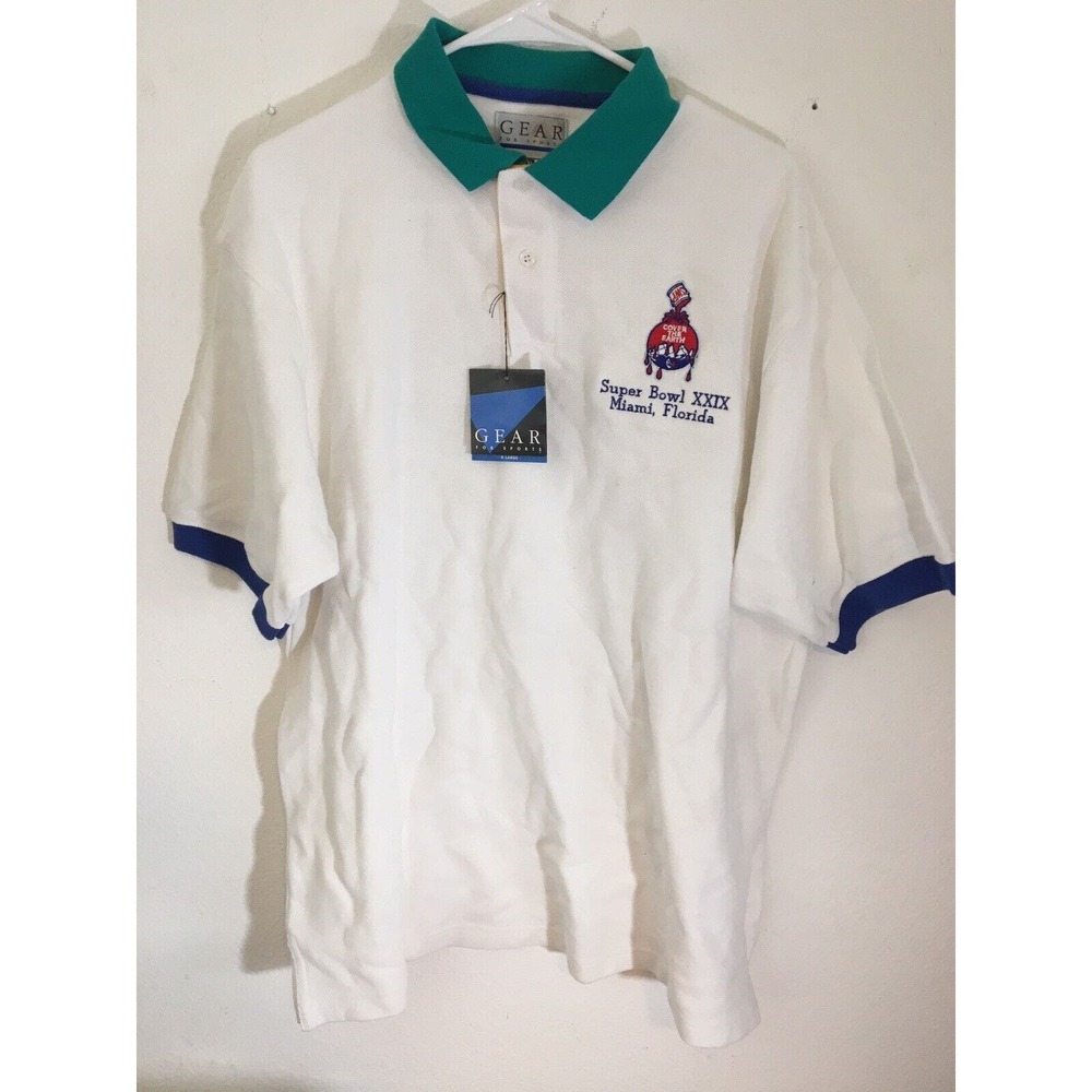 Vintage 90's Deadstock Gear For Sports Polo Shirt NFL Super Bowl XXIX Miami Teal